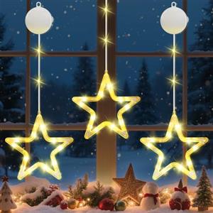 Lewondr 3PCS Luci per Finestre di Natale, Stelle di Natale Appese Alla con Luci Calde Alimentate a Batteria, Ganci a Ventosa, 6 Funzioni di Timer per Decorazioni Natalizie per La Casa e le Feste
