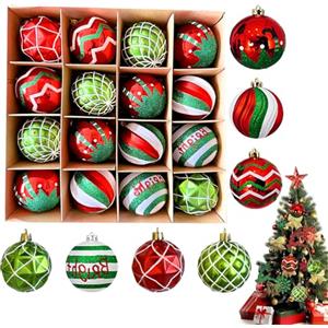 LEZED Set 16 Palline Natalizie in Plastica Rosso Verde, Confezione per Albero di Natale, per Decorazione Natalizia, Palline in Vetro (Rosse e Verdi)