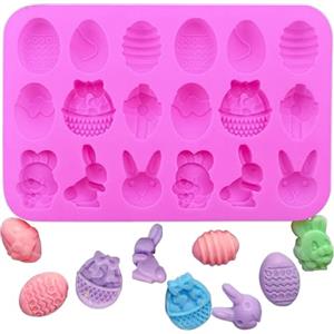 BOOSHMall Stampo per Cioccolato Pasquale, Uova di Cioccolato in Silicone, Pasquale Stampi a Forma di Uova Coniglietto Strumento Fai da Te per Festa a Tema Pasquale, 12 cavità
