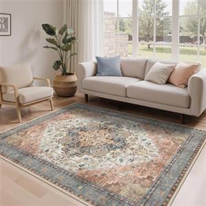 BEIMO Tappeto Salotto Pelo Corto Vintage, Tappeto Camera Da Letto, Tappeti Antiscivolo Lavabile, Grande Tappeti Persiano per Cameretta, Soggiorno, Sala, Scendiletto, Blu-Rosa, 160x230cm