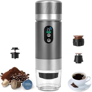 Umisu Macchina da Caffè a Capsule Portatile, 3 in 1 - Macchina per Caffè Espresso a Capsule e Caffè Macinato, Elettrica con Riscaldamento Rapido per Ufficio, Viaggi, Campeggio e Casa (Grigio)