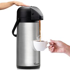 Vondior Caraffa Termica per Caffè 2,5 L, Caffettiera con Pompa Isolata in Acciaio Inossidabile, Teiera Sottovuoto per Acqua Calda/Fredda, Bevande al Cioccolato per Feste