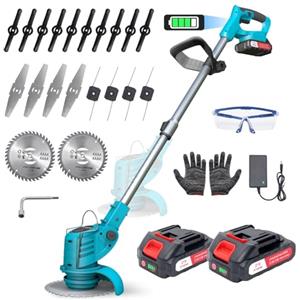 X-cotec Decespugliatore a Batteria, Tagliaerba Elettrico a Batteria 200W, Tagliabordi Batterias con 2 x21V Batterie, Taglia Erba da Giardino Elettrico con 4 Tipi di Lame, Maniglia a Scomparsa 71-106 cm