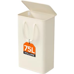 Lifewit Cesta Portabiancheria Salvaspazio con Coperchio, Cesto Biancheria Sporca Sottile con Manici, Portabiancheria Sporca Pieghevole per Camera da Letto, Bagno, Lavanderia, 75 L, Bianco
