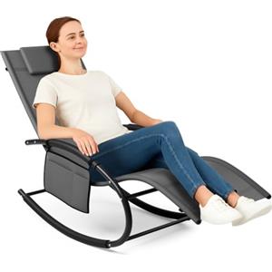 BAKAJI Sedia Sdraio a Dondolo da Giardino, Lettino Prendisole Gravità Zero con Rivestimento in Textilene con Poggiatesta, Poltrona per Esterni ed Interni, Balcone, Patio, Terrazzo (Grigio)