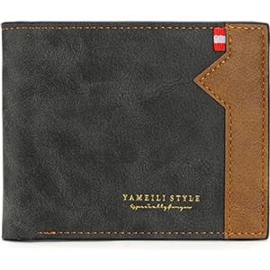 LJCZKA Portafoglio Uomo Pelle, Portafoglio Uomo Pelle Grande Capacità Bi-fold Portamonete con 9 Slot Carte, Tasca per Monete e Finestra ID (Nero)