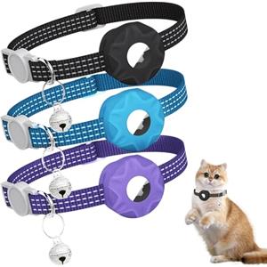 SENLINLIN 3PCS Collare Gatto Compatibile con AirTag, Collare GPS Gatto con Custodia AirTag, Collares Riflettente Antistrozzo Regolabile con Campanellino (Air Tag Non Incluso)