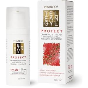 Pharcos Teleangyl Protect, Crema Viso Lenitiva per Pelle Ipersensibile con Centella Asiatica e Ippocastano, Riduce Rossori, 50 ml