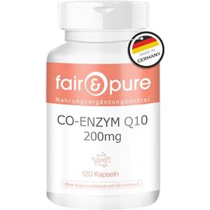 Fair & Pure Coenzima Q10 capsule 200mg, 120 pezzi, integratore alimentare vegano senza additivi, prodotto in Germania