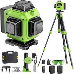Tdyon Livella Laser Autolivellante 16 Linee con Treppiede, 4 X 360 °Livello Laser Autolivellante Verde, 2 x Batterie, Autolivellante, Supporto rotante, Telecomando