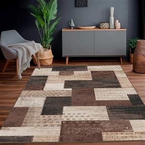 Calinline Tappeto moderno geometrico patchwork per interni e soggiorno, antracite, 200x300 cm, grandi tappeti, collezione Rockwood, decorazione per camera da letto, grigio, morbido, pelo corto