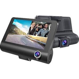 SQUADO Dash Cam Auto 3 Telecamere, Videocamera Auto Anteriore e Posteriore, Schermo LCD 10,8 cm, Registrazione Simultanea