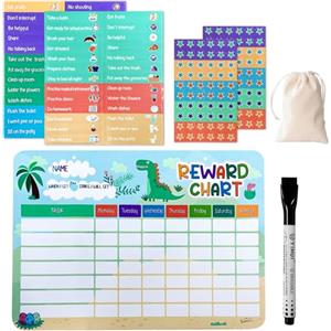 MFUSUL Lavagna magnetica per bambini con 52 compiti e 120 magneti a stella, pianificatore settimanale, sistema di ricompensa per routine comportamento, più autonomo (ino)