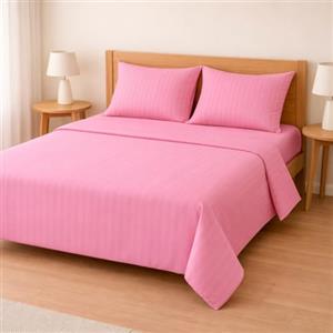 TEXTILE COLLECTION Set Lenzuola Matrimoniale SUITE in Microfibra con Righe Tono su Tono - Completo Letto composto da: 2 federe, lenzuolo sotto ad angoli e lenzuolo sopra - Rosa (Rosa)