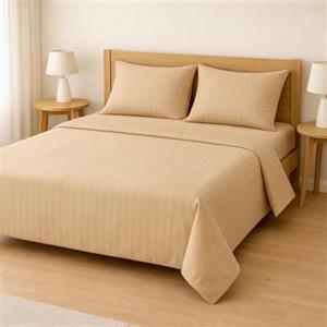 TEXTILE COLLECTION Set Lenzuola Matrimoniale SUITE in Microfibra con Righe Tono su Tono - Completo Letto composto da: 2 federe, lenzuolo sotto ad angoli e lenzuolo sopra - Beige (Beige)