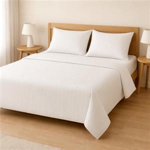 TEXTILE COLLECTION Set Lenzuola Matrimoniale SUITE in Microfibra con Righe Tono su Tono - Completo Letto composto da: 2 federe, lenzuolo sotto ad angoli e lenzuolo sopra - Bianco (Bianco)