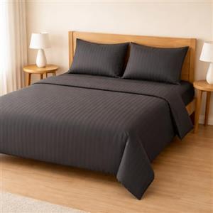 TEXTILE COLLECTION Set Lenzuola Matrimoniale SUITE in Microfibra con Righe Tono su Tono - Completo Letto composto da: 2 federe, lenzuolo sotto ad angoli e lenzuolo sopra - Grigio scuro (Grigio scuro)