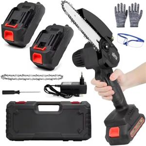 BAKAJI Mini Motosega a Batteria Portatile Sega a Batteria per potatura con Caricatore veloce + 2 Batterie Maneggevole Potatura Senza Filo Taglio Legno Rami, Doppia Batteria 2 x 21V