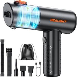 SEALIGHT Aspirabriciole Senza Fili, 32000Pa 4-in-1 Aspirapolvere Auto Cordless, One-Touch Dust Dump con 400000 RPM Motore Brushless, Mini Aspirapolvere Potente per Casa, Ufficio, Auto, Capelli