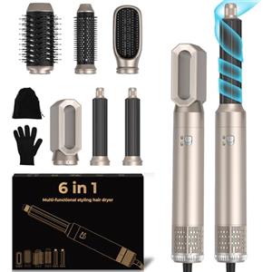 UKLISS Airstyler 6 in 1, UKLISS Phon Professionale con Spazzola Asciugacapelli, Arricciacapelli Automatico, Spazzola Lisciante per Capelli, Thermal Brush, Multistyler Regali Set per Donne Styling - Gold