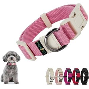 Playexen Collare Cane, Collare Regolabili in Morbido Cotone per Cani & Gatto Taglia Piccola Media Grande, Collari per Cane Personalizzato con Medaglietta Rimovibile, 25-40/2,0cm (S), Rosa Acqua