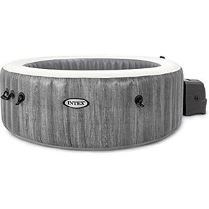 Intex 28440EX - PureSpa Vasca Idromassaggio Gonfiabile Greywood Deluxe, 4 posti, 140 Getti, Riscaldatore, PVC, Grigio, 196x71 cm