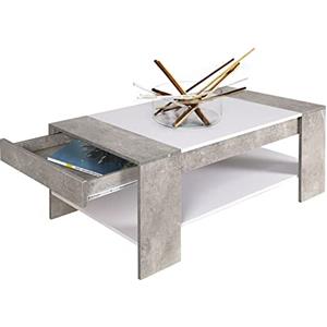BAKAJI Tavolino Divano Tavolo Caffè da Salotto Rettangolare Design Moderno in Legno MDF con Ripiano Inferiore e Cassetto a Scomparsa Dimensione 100 x 58 x 44 cm Colore Grigio Effetto Cemento