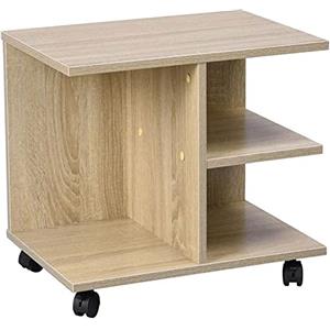 BAKAJI Tavolino da Caffe Salotto Multifunzione Tavolo Divano Porta TV Riviste Comodino con Ruote in Melamina Effetto Legno (Beige)