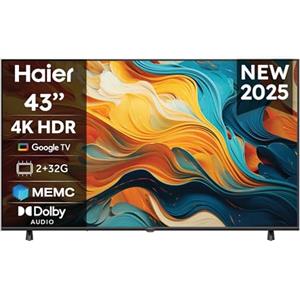 Haier LED 4K UHD H43K85FUX 43 Smart TV, Google TV, Dolby Audio, HDR 10, Telecomando Smart, Google Assistant, Bluetooth 5.1, DBX TV, HDMI 2.1 x 4 [2025]