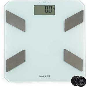 Salter Bilancia da bagno analizzatore di vetro Salter - Bilancia elettronica digitale, peso corporeo, grasso corporeo, acqua corporea 180kg / 23st 3lb. Display LCD, Memoria per 9 utenti, Batterie incluse