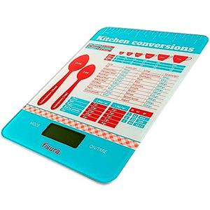 FISURA - Bilancia digitale da cucina "misure da forno". Bilancia elettronica originale 5kg/11lbs. Bilancia alimentare multifunzione. Vetro e ABS. 15 x 22