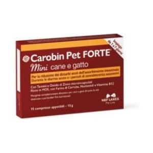 Carobin Pet Forte Mini - Mangime Complementare per Cani e Gatti, 15 Compresse per Disturbi Intestinali