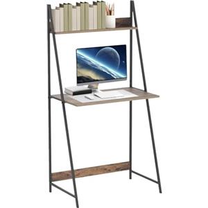 BAKAJI Scrivania per Computer da Ufficio e Cameretta, Scaffale a 2 Livelli con Ripiano Portaoggetti Libreria, Tavolo da Scrittura Design Industrial Salvaspazio con Struttura in Ferro Nero