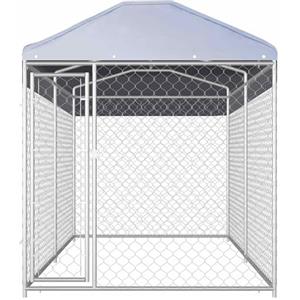 Gecheer-Canile,Gabbia,Box Cane,per Esterno,in Acciaio,con Tetto,Gabbia Grande Cani Acciaio,382x192x225 cm,Gabbia per Cani Taglia Grande,Box Cane Esterno,Recinti per Cani,Recinzione per Cani