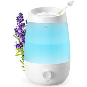 AROEVE Umidificatore Ambiente, 2,5L Umidificatore, 250 ml/h, 25H Diffusore di Oli Essenziali, Spegnimento Automatico, 25 dB Silenzioso per Neonati e Piante, Bianco