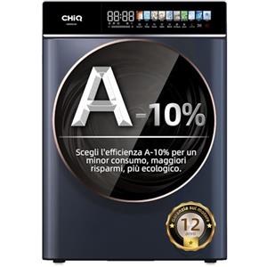 CHiQ CW106581AX Lavatrice a Carica Frontale-10kg, Classe A-10%, Motore inverter BLDC, 1400 giri/min, 12 cicli di lavaggio, lavaggio a vapore Steam Care, lavaggio one-touch, Touchscreen LED