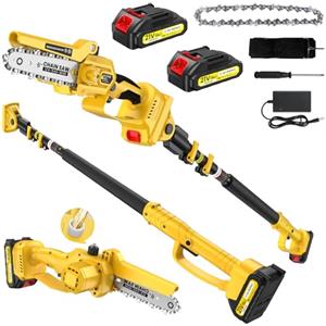 sukaudiz 2-in-1 Mini Motosega a Batteria con Asta 2.2m Telescopica, 6 Pollici Motosega Telescopica Senza Spazzole con 2x2000mAh Batterie, Altezza Di Lavoro 5m, per Aziende Agricole, Frutteti, Giardini
