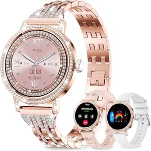 fitonyo Smartwatch donna con Diamant,1,27" HD Smart Watch con Chiamate Bluetooth,3 Cinturini/SpO2/Pressione/Sonno/Passi/Calorie,IP68 120+ Sportivo orologio donna smartwatch per Android/iOS,Oro rosa