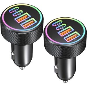 CREAPICO 90W 2-Pack Caricatore Auto USB C, 4 Porte USB A & C Caricabatterie Accendisigari Presa 12V PD/QC Carica Batteria Adattatore per iPhone 17/Air/16/16e/15 Pro Max Plus, Samsung S25/S24, Google Pixel 9/8
