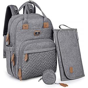 Dikaslon Borsa Zaini fasciatoio, Dikaslon Zainetto fasciatoio grande multifunzione Borsa bebè con fasciatoio portatile, porta ciuccio e cinturini per passeggino, per mamma e papà (grigio)