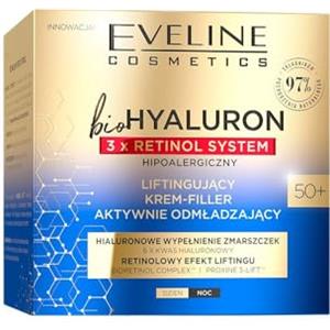 Eveline Cosmetics Biohyaluron 3xRetinol Sistema Crema Anti-Aging con Acido Ialuronico & Triplo Retinolo - Idratazione Profonda & Rassodante per Pelle Radiosa, Vegano, Ipoallergenico - 50ml
