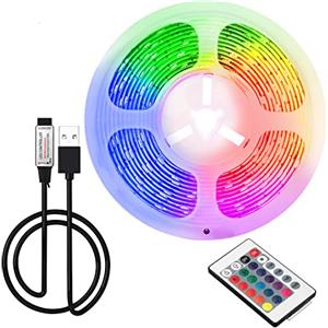 Ruimeimei - Striscia LED USB da 2 m, 5 Volt, 16 colori, 5050 LED, telecomando a 24 tasti, per decorazioni fai da te, da interno, retroilluminazione per TV,