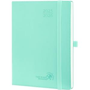 POPRUN Agenda 2025 2026 Settimanale Verticale 22 x 16,5 cm, Diario Scuola 17 Mesi da Ago.2025 a Dic.2026, Portapenne Autoadesivo, Copertina Morbida in Pelle Vegana e Carta Spessa da 80 GSM, Verde