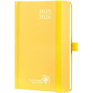 POPRUN Agenda 2025 2026 Settimanale Tascabile 16 x 10,5 cm, Copertina Rigida Diario Scuola A6 17 Mesi da Ago.2025 a Dic.2026, Carta Spessa da 80 GSM, Giallo Chiaro