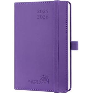 POPRUN Agenda 2025 2026 Settimanale Piccola 16 x 10,5 cm, Diario Scuola A6 17 Mesi da Ago.2025 a Dic.2026, Copertina Morbida in Pelle Vegana, Carta Spessa da 80 GSM, Viola