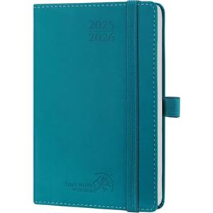 POPRUN Agenda 2025 2026 Settimanale Piccola 16 x 10,5 cm, Diario Scuola A6 17 Mesi da Ago.2025 a Dic.2026, Copertina Morbida in Pelle Vegana, Carta Spessa da 80 GSM, Verde Pacifico