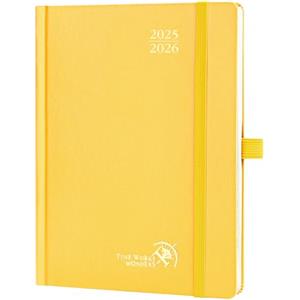 POPRUN Agenda 2025 2026 Settimanale Verticale 22 x 16,5 cm, Diario Scuola 17 Mesi da Ago.2025 a Dic.2026, Copertina Rigida, Carta Spessa da 80 GSM, Giallo Chiaro