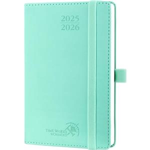 POPRUN Agenda 2025 2026 Settimanale Piccola 16 x 10,5 cm, Diario Scuola A6 17 Mesi da Ago.2025 a Dic.2026, Copertina Morbida in Pelle Vegana, Carta Spessa da 80 GSM, Verde