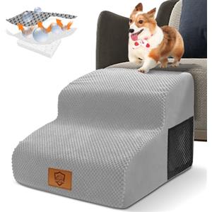 Thihome Scaletta per Cani, Scale per Cani 2 Gradini in Spugna, Rampa per Animali Domestici, Scaletta per Gatti di Piccola Taglia, con Rimovibile Lavabile Copertura, Scala per Divano Letto, Grigio