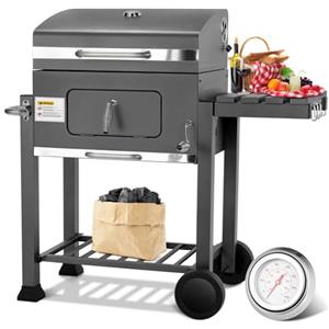 TLSUNNY Barbecue a Carbone XL, Griglia per Barbecue con Coperchio, 2PCS Ruote, BBQ Carbonella in Giardino e all'aperto, Grande Capacità, Grigio, 116,3x105,5x55,7 cm